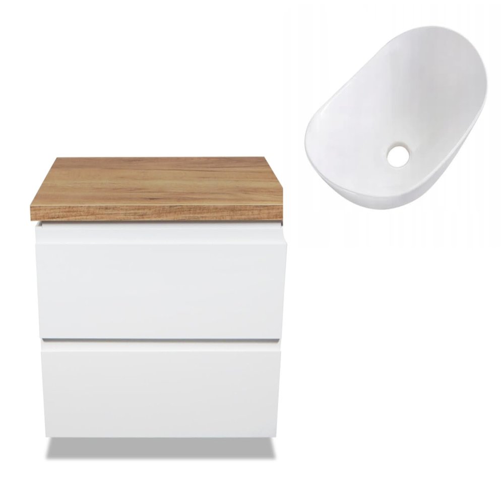 VBChome White Wall-Mounted Bathroom Vanity with 60 x 35 cm Sink