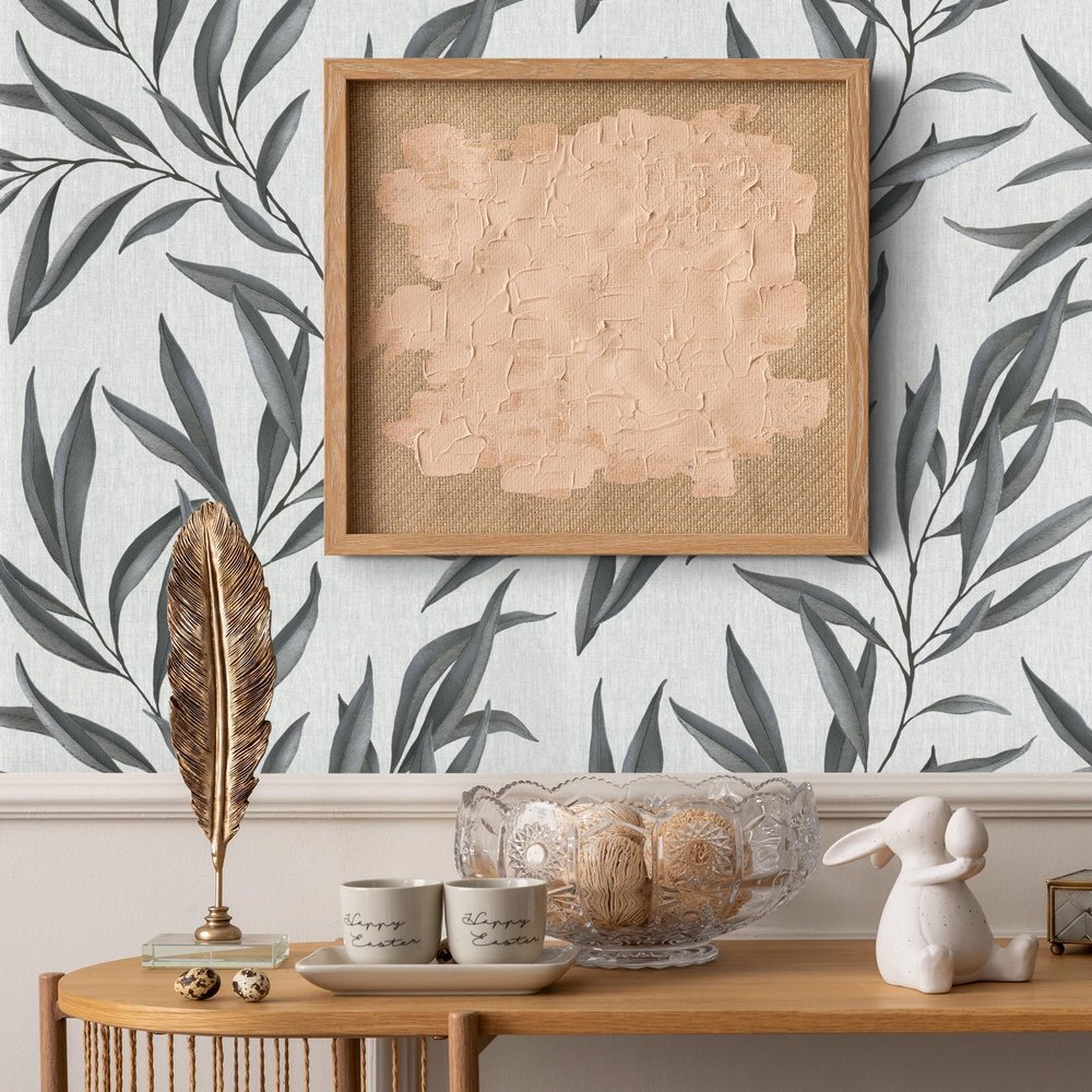 GAULAN 500127661 Vlies-Vinyl Wallpaper, Durable, Washable, Gray Long-Leaf Relief Design, DIN A4 Sample