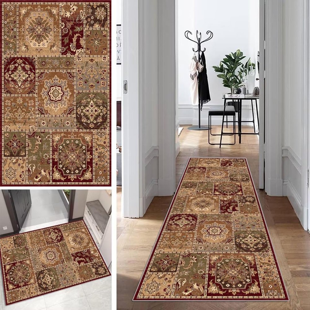 Mogetal Washable Non-Slip Hallway Runner Rug, Boho Vintage, 120 x 550 cm