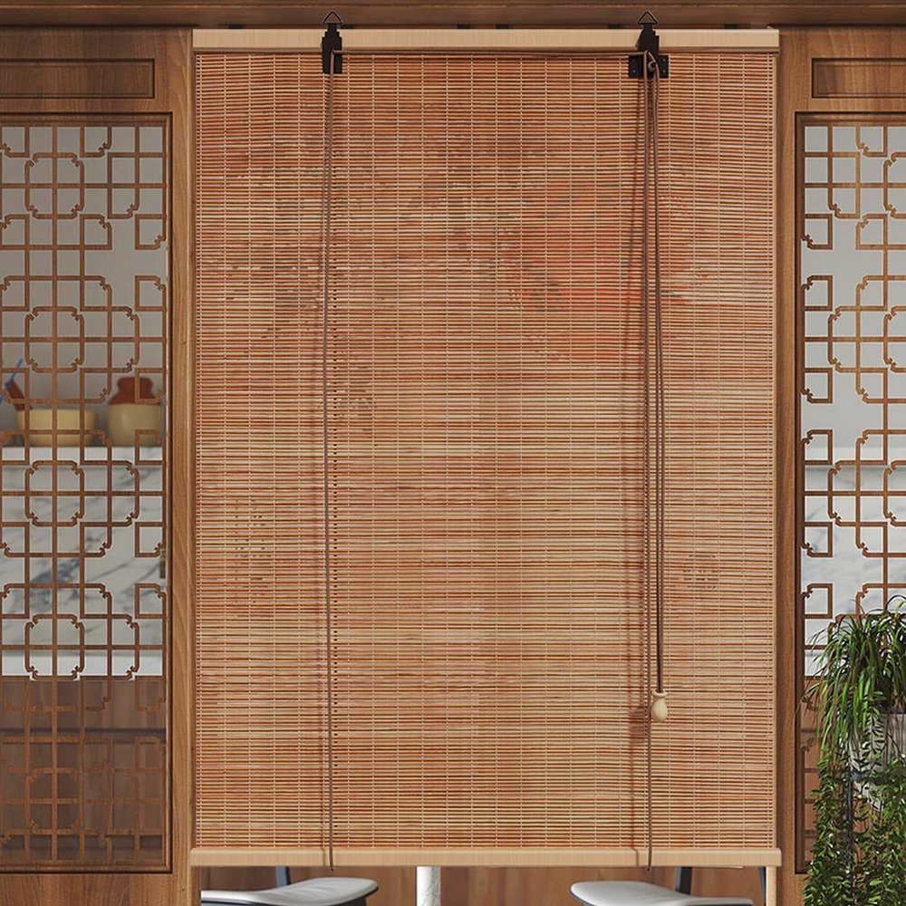 Sh000ad Retro Bamboo Roller Blind, Drill-Mount, Indoor/Outdoor, 165 x 100 cm