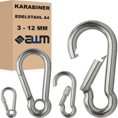 Stainless Steel Carabiner Snap Hook with Thimble and Nut, 5 x 50 mm, up to 390 kg