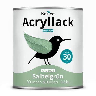 Berico Acrylic Paint - Sage Green - 3.6 kg - 4-in-1 Multi-Surface Paint for Furniture, Wood, Metal and Tile - Interior and Exterior