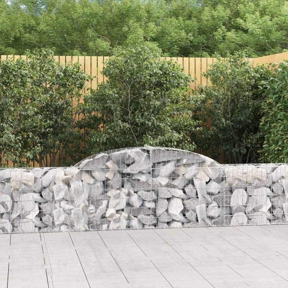 Hommdiy Gabions with Arched Tops, 6 pcs., 300 x 30 x 60/80 cm, Galvanized Iron