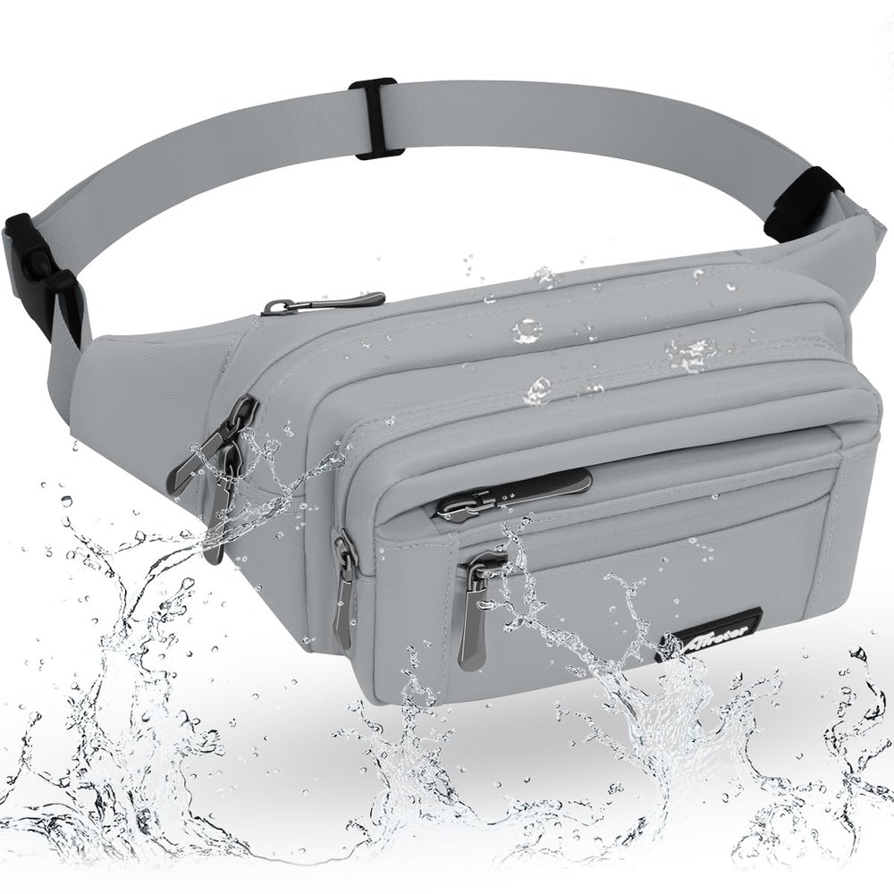 HNOOM Waterproof Waist Bag, Fanny Pack, Gray-1