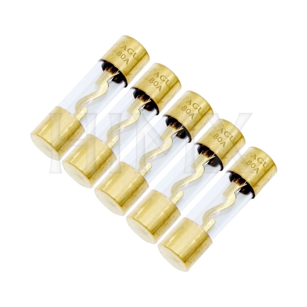 FEDIMA 5-Pack Gold-Plated 10 x 38 mm AGU Glass Fuses for Car Audio Amplifiers, 10A–100A (80A Color)
