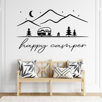 GRAZDesign Happy Camping Wall Decal for Campers and Travelers, Indoor/Outdoor, 95 x 57 cm, Light Pink