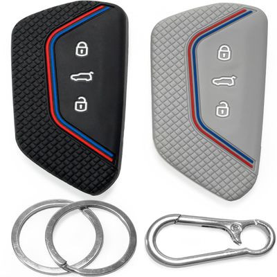 Click&Fit Silicone Car Key Covers, Compatible with VW Golf MK8, Polo, Tiguan 2020+, ID.3, ID.4, Skoda Octavia, Kodiaq 2020+, Seat, 3-Button Remote Keys, Non-Slip, Black and Gray, 2-Pack