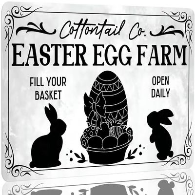 Cottontail Co. Metal Tin Sign with Easter Egg Farm Design, Vintage Bunny Farm Wall Decor, 8 x 12 in