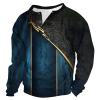 KONG JIMFAN Men's Striped Long-Sleeve Henley Shirt, Royal Blue, 3XL view 1