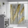 SHUODAOCO Luxury Gold & Gray Feather-Print Shower Curtain with Hooks, 180 W x 275 L cm view 1