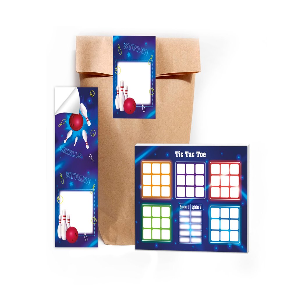 Limonia Set of 10 Tic-Tac-Toe Pads, 25 Sheets Each, DIN A6, with 10 Bags and 10 Stickers