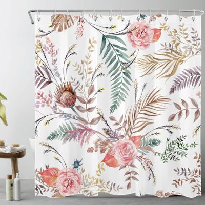 LB Pink Floral Shower Curtain, 240 x 175 cm, Extra-Wide Polyester