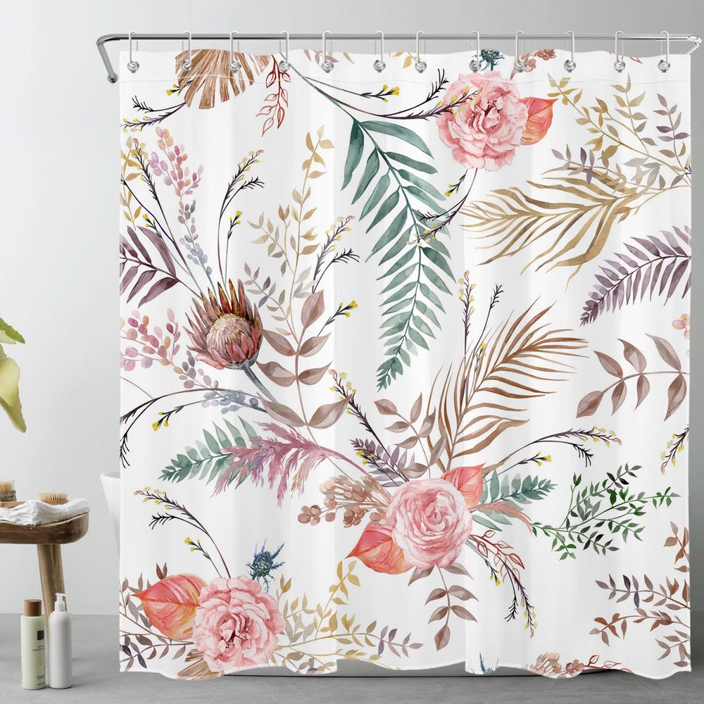 LB Pink Floral Shower Curtain, 240 x 175 cm, Extra-Wide Polyester