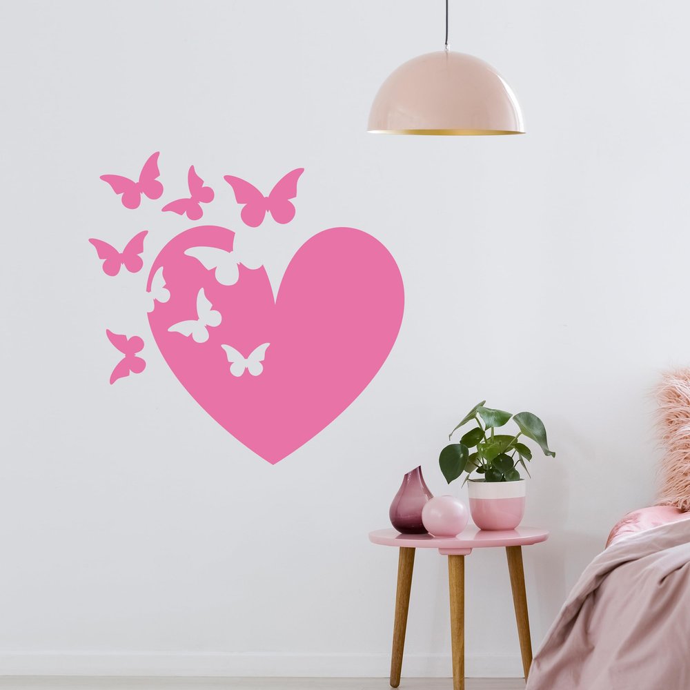 GRAZDesign Heart with Butterflies Wall Decal for Living Room, Bedroom, Children's Room or Hallway, 58 x 57 cm, Light Green