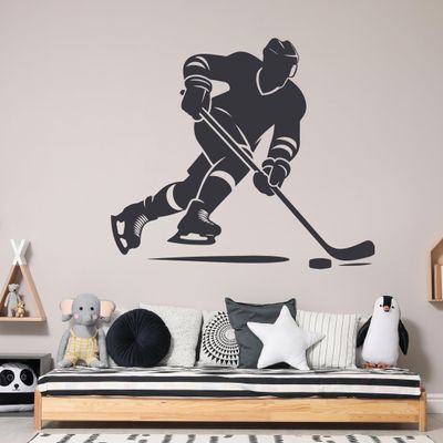 GRAZDesign Ice Hockey Player Wall Decal with Puck, White, 34 x 30 cm