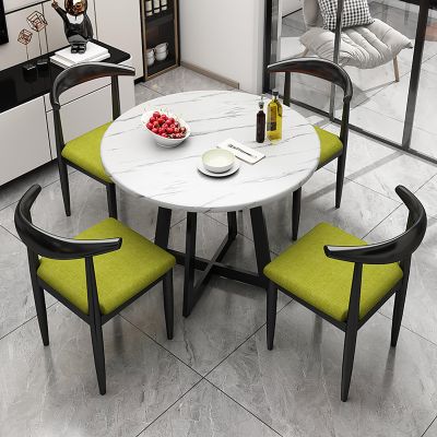 Home Leisure Balcony Small Round Table and 4-Chair Dining Set, Grass Green, 80 cm/3