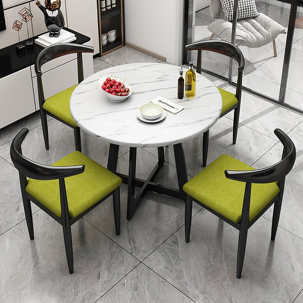 Home Leisure Balcony Small Round Table and 4-Chair Dining Set, Grass Green, 80 cm/3