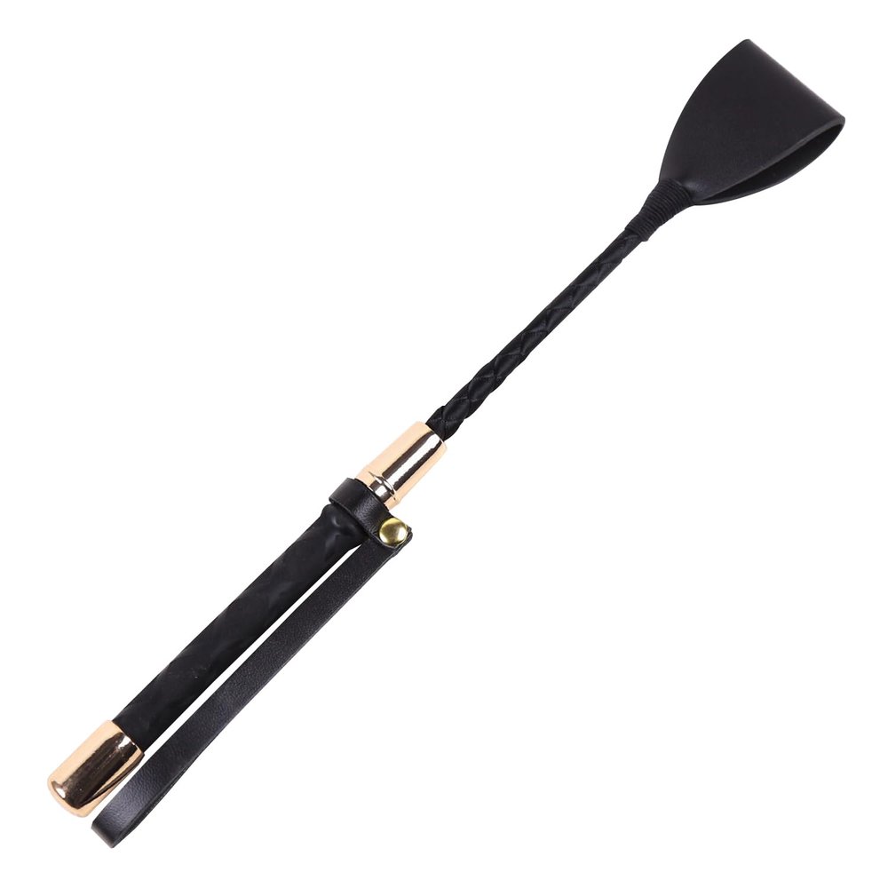 NyxSeat 1 Black Leather Riding Crop with Non-Slip Gel Grip