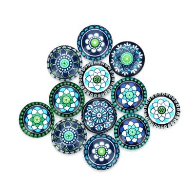 Blue Glass Flower Cabochons, 20 Pieces