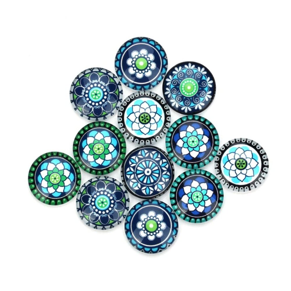 Blue Glass Flower Cabochons, 20 Pieces