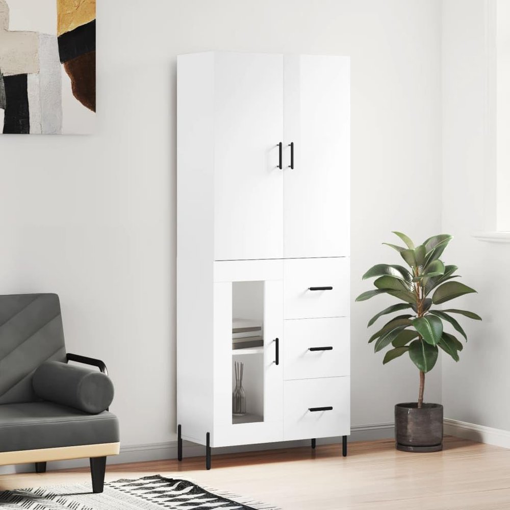 DIGBYS Highboard, High-Gloss White, 69.5 x 34 x 180 cm