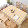 Soft Yellow and Delicate Pink Rectangular Tablecloth with Burgundy and Cream Stripes view 1