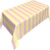 Soft Yellow and Delicate Pink Rectangular Tablecloth with Burgundy and Cream Stripes view 2