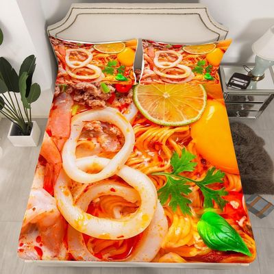 Essen Fitted Sheet 160 x 200 cm, Soft Microfiber Sheet for Adults, 3D Noodle Design, 30 cm Deep Pocket with 1 Pillowcase