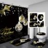 Golden White Black 4-Piece Shower Curtain and Bathroom Mat Set view 1