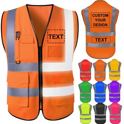 Nevaou Personalized High-Visibility Safety Vest for Men with Logo, Orange, XXL–6XL