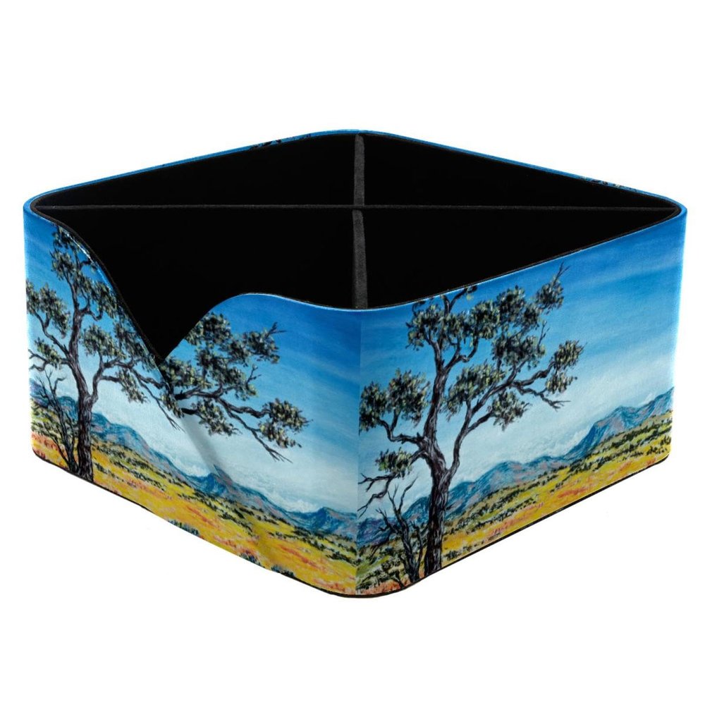 VAPOKF Tree Field Mountain Painting Desk Organizer with 4 Compartments