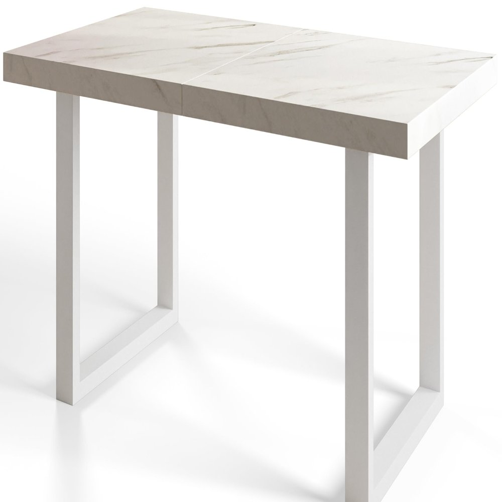 AlpiMeble Extendable Dining Table 180x90x77 cm, Marble, White Metal Legs
