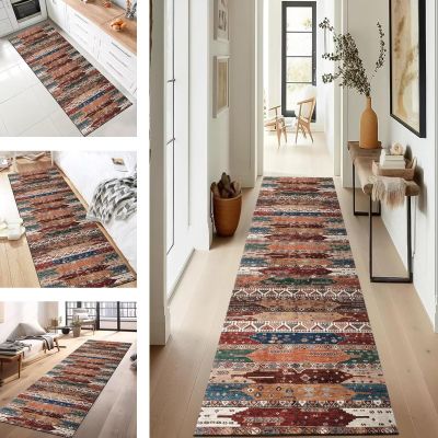 SUCERU Hallway Runner Rug, Non-Slip Washable Polyester, 100 x 500 cm, Red-Orange