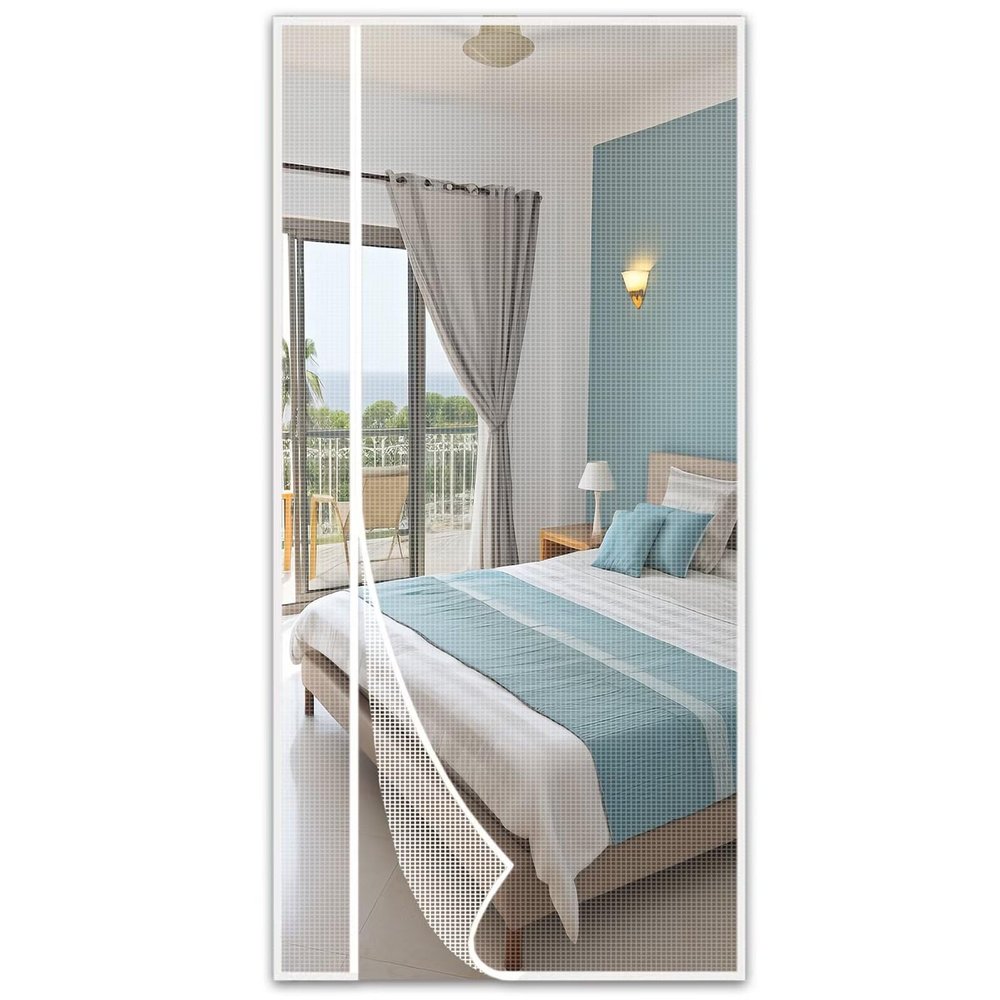 Full-Frame Magnetic Insect Screen Door for Balcony Doors, White, 215 x 210 cm