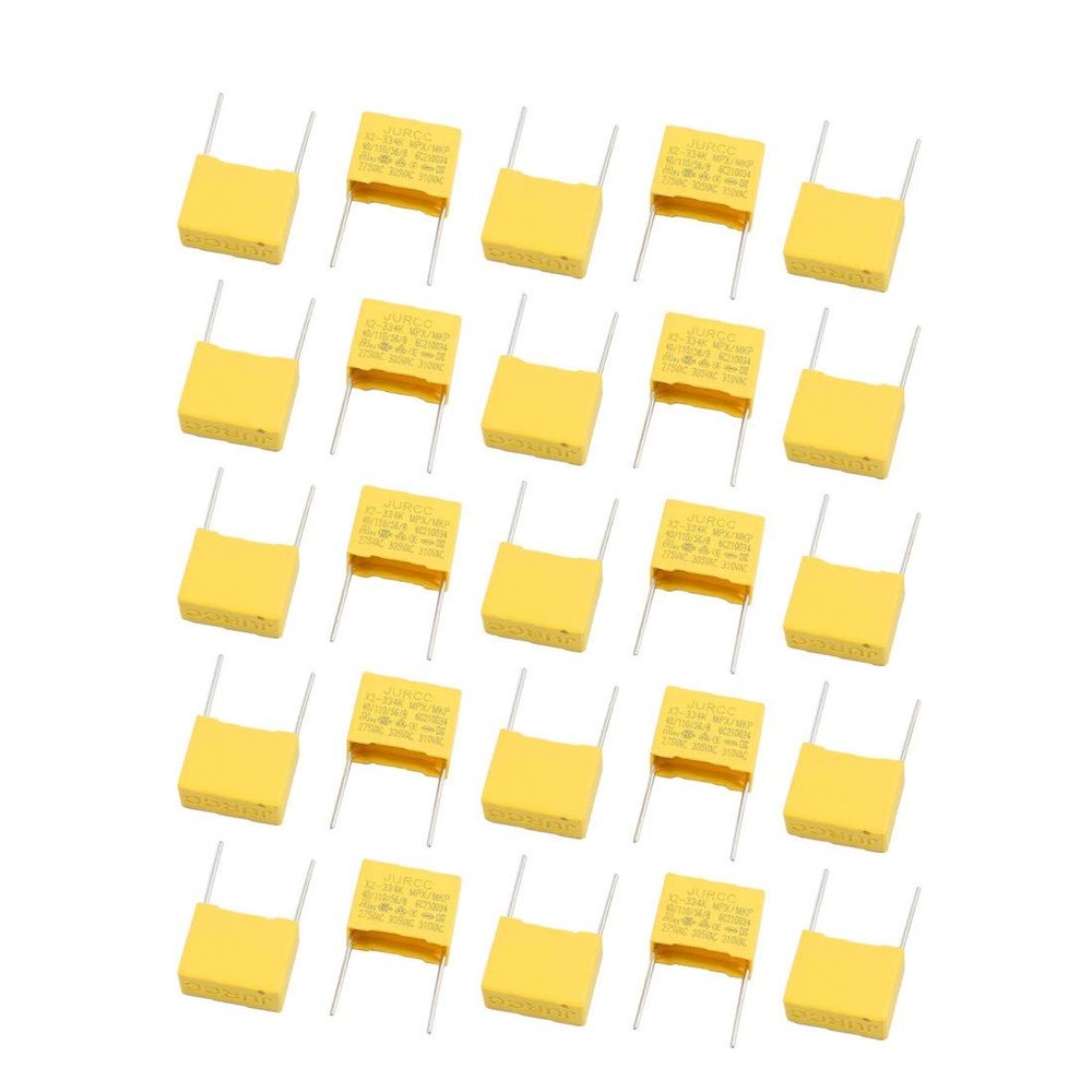 25-Pack X2-334 Safety Polyester Film Capacitors, 310 VAC, 0.33 µF, Yellow