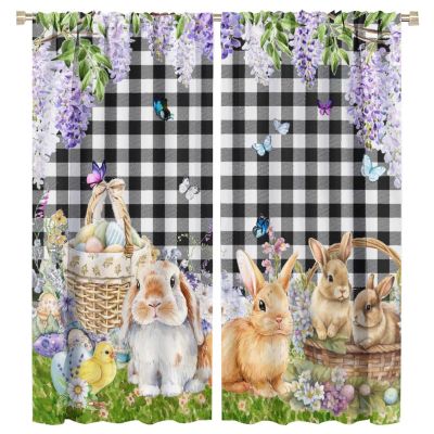 COALHO Rustic Farmhouse Easter Egg Bunny Blackout Curtains