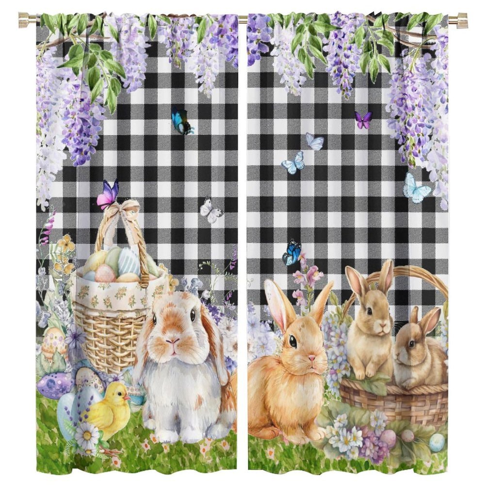 COALHO Rustic Farmhouse Easter Egg Bunny Blackout Curtains
