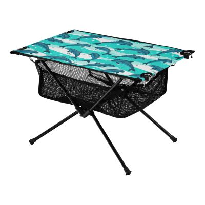 FRODOTGV Blue Dolphin Marine Pattern Folding Camping Side Table with Storage Bag