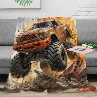 KeAan Monster Truck Cartoon Plush Blanket, Soft Personalized Flannel Gift Blanket, 50 x 60 in (127 x 152 cm)