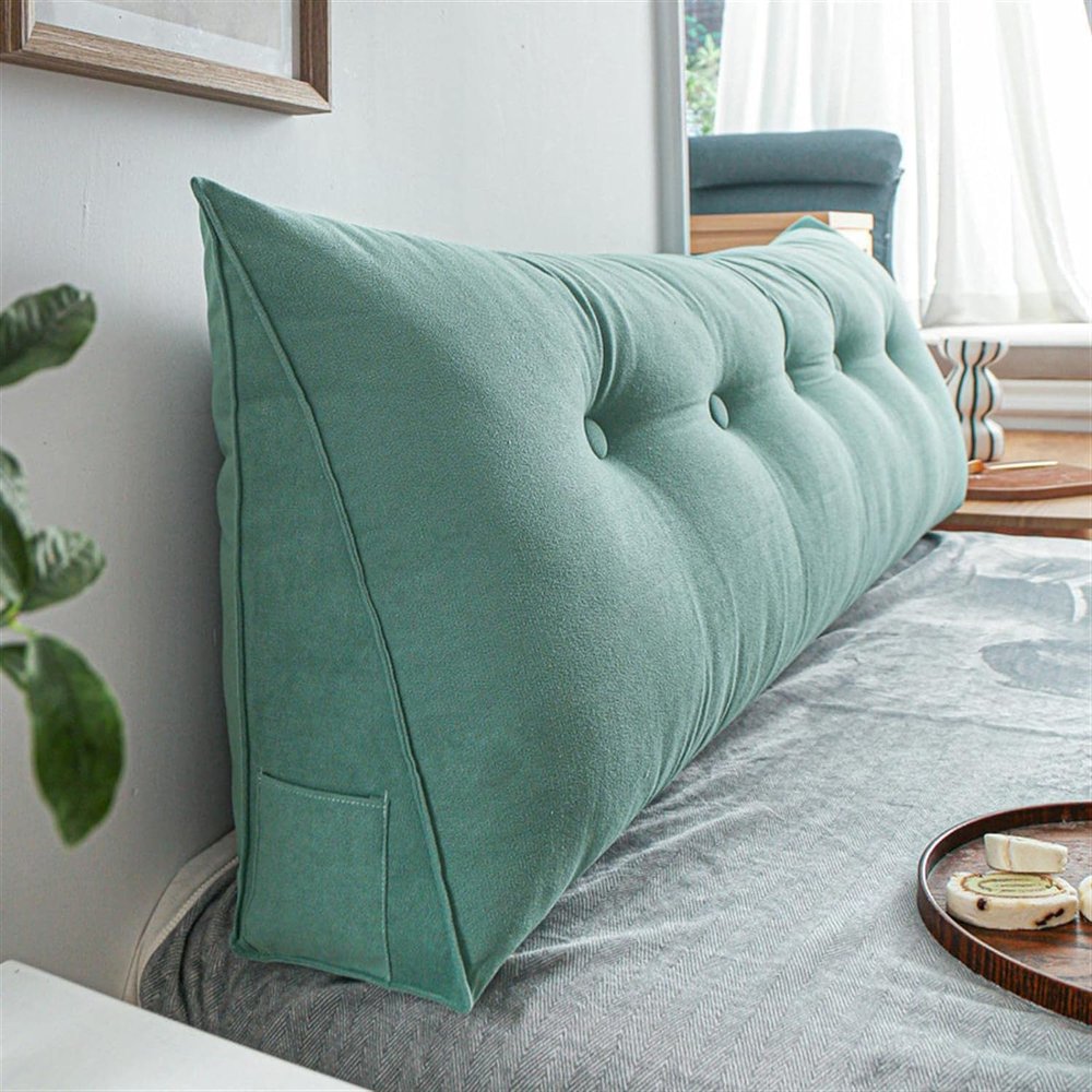 DEVINK Multifunctional Triangular Upholstered Headboard Pillow, Gray Corduroy, 120 x 50 x 20 cm