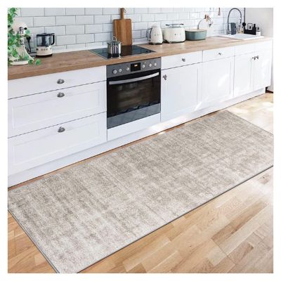 Siunwdiy Long Hallway Runner Rug, Non-Slip Light Brown, Washable Polyester, 60 x 110 cm