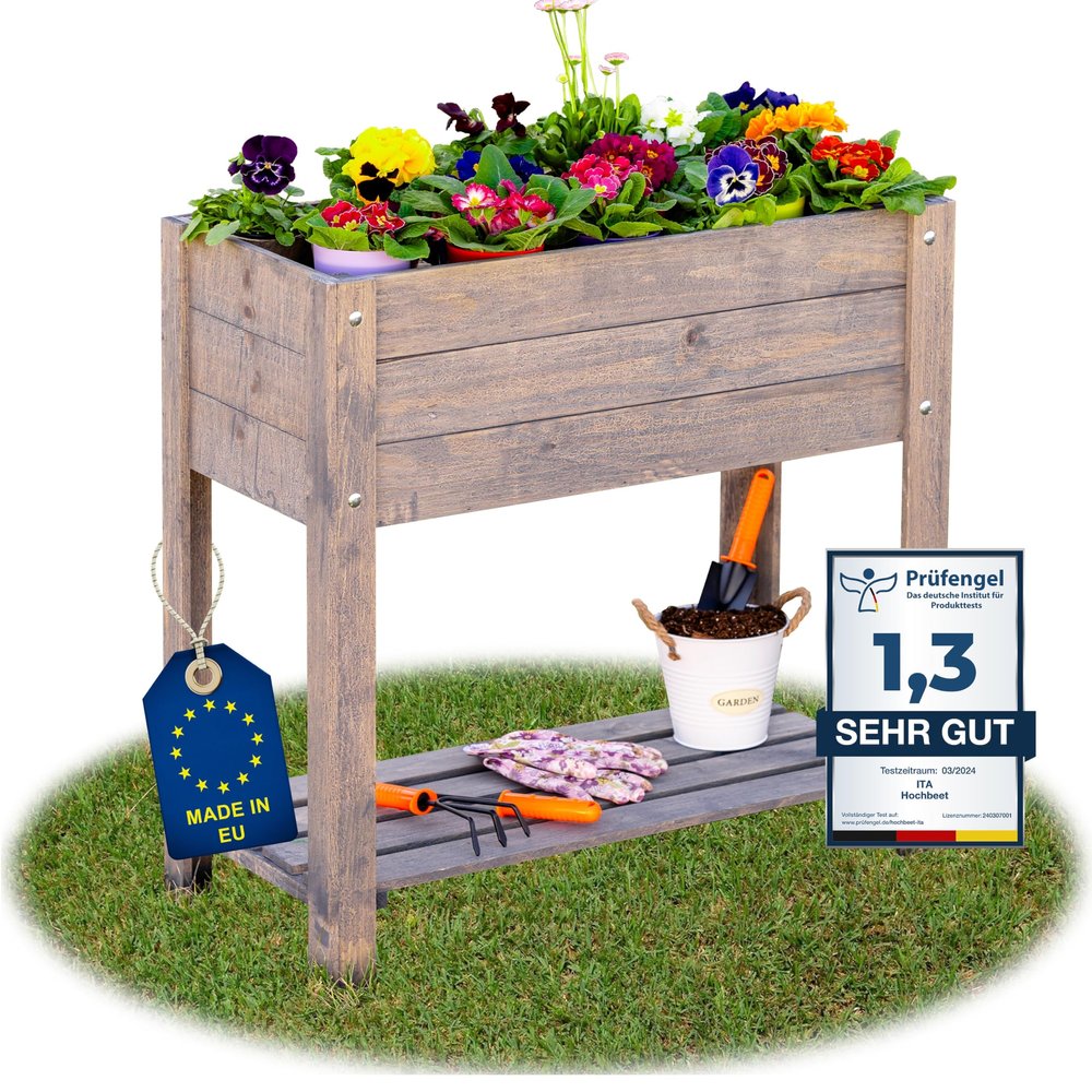 ITA Wooden Raised Garden Bed 80 x 37 x 78 cm, Gray