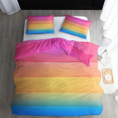 ECOTOS Ombre Rainbow Bedding Set, Reversible Microfiber Duvet Cover 135 x 200 cm + Pillowcase 80 x 80 cm