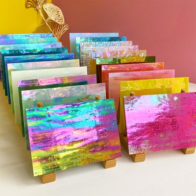 PALJOLLY 24 Iridescent Stained Glass Sheets, Assorted Colors, 6 x 4 in, for Crafts and Mosaics