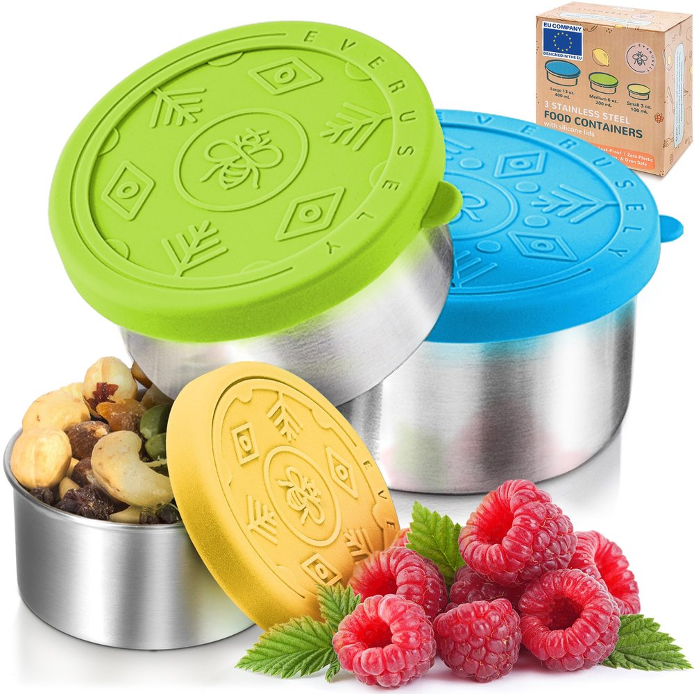 Everusely Microwave-Safe Stainless Steel Snack Boxes, 3-Pack, Summer