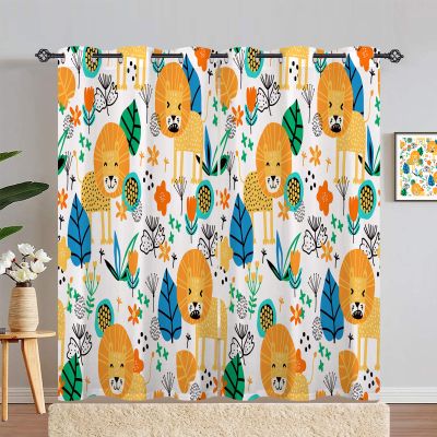 ANHOPE Tropical Jungle Lion Blackout Curtains with Eyelets, 2-Piece Set, 84.3 x 55.1 in