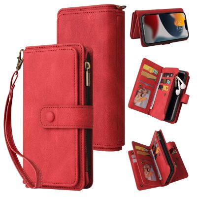 Leather Wallet Case for Xiaomi Redmi Note 10 4G/Note 10S/Poco M5S, Red