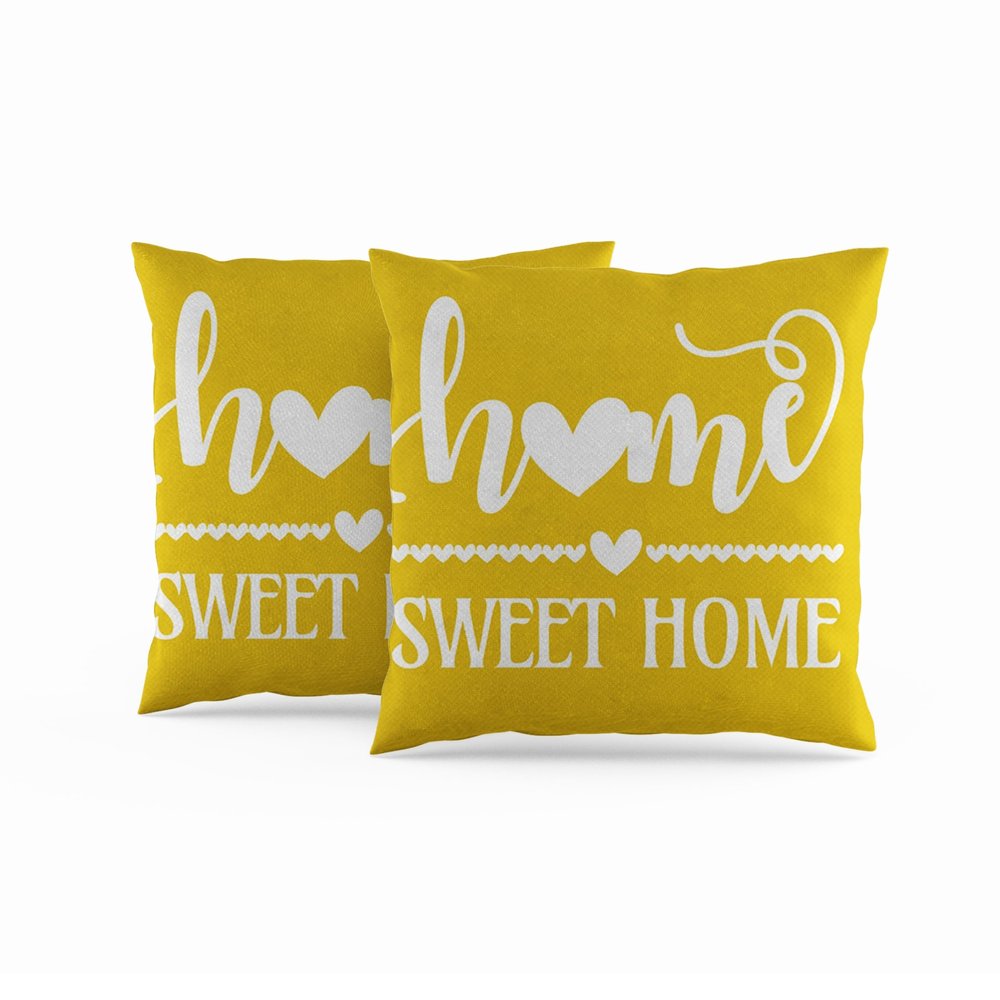ggaimwf 60 x 60 cm Home Sweet Home Yellow Decorative Pillow Covers, 2-Pack