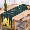 Multicolor Ramadan Table Runner, Green, with Gold Stars, Moon, Lanterns & Mosque Design view 4