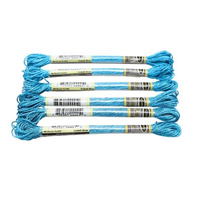 Embroidery Thread, 6-Piece Set, Cobalt Blue, Light-Effect High-Gloss Metallic Thread, 8 m, 6 Strands